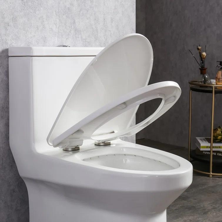 1-Piece 0.8/1.28 GPF Dual Flush Elongated Modern Toilet Soft Closing Seat, Quick Release In White Seat Included