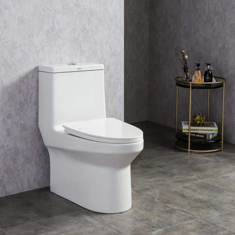 1-Piece 0.8/1.28 GPF Dual Flush Elongated Modern Toilet Soft Closing Seat, Quick Release In White Seat Included