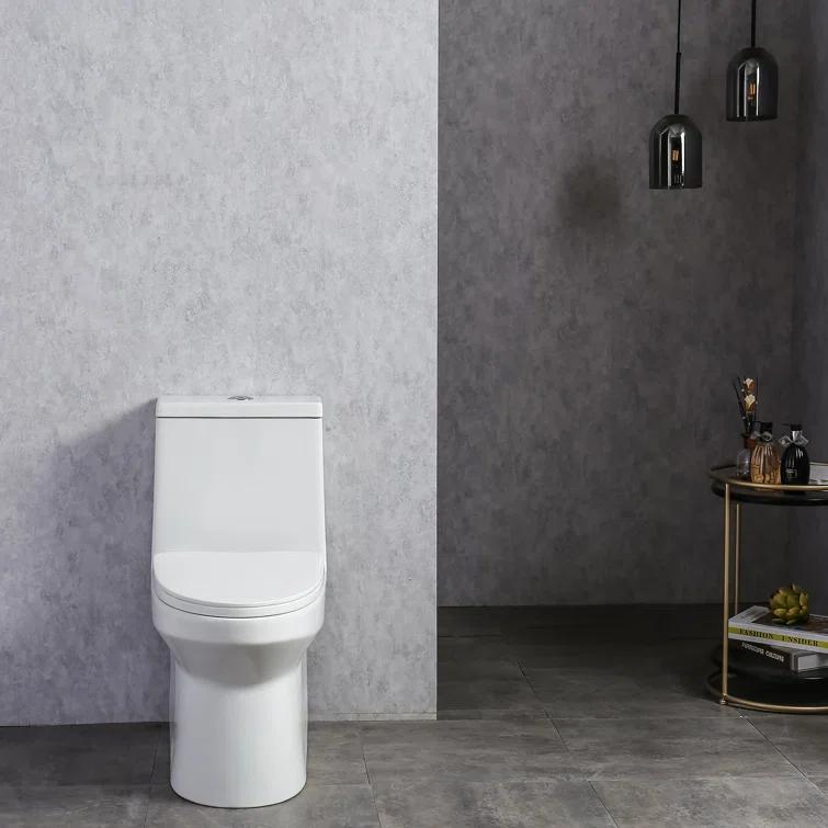 1-Piece 0.8/1.28 GPF Dual Flush Elongated Modern Toilet Soft Closing Seat, Quick Release In White Seat Included