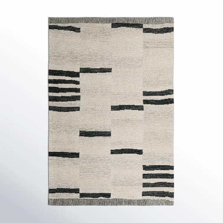 Uptown Striped Handmade Tufted Wool Cream/Black Area Rug