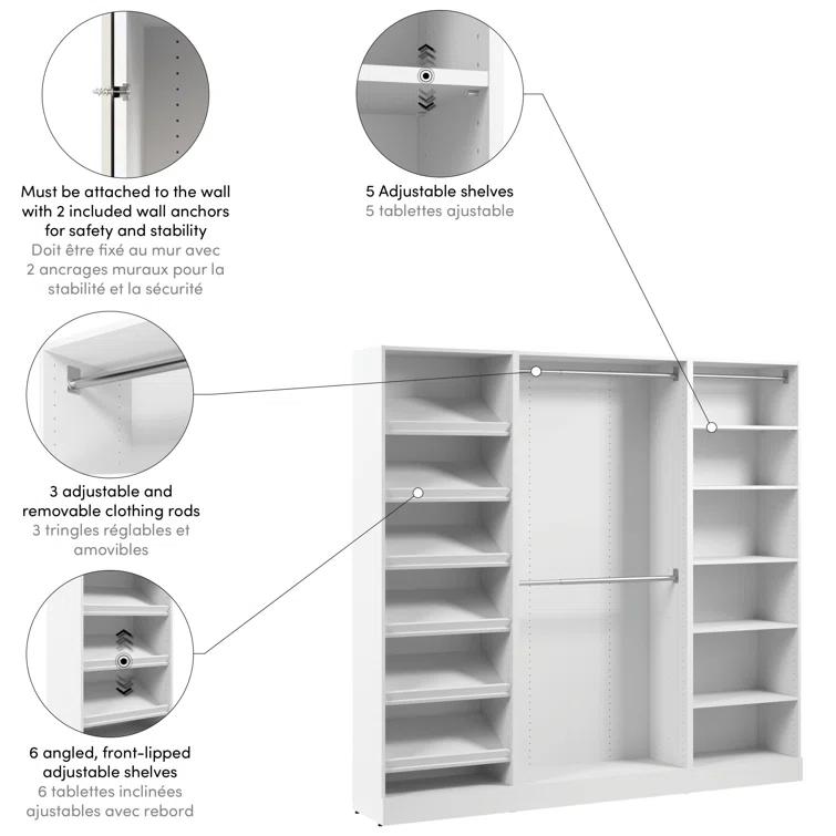 Bestar Florence 85W X 16D Modular Reach-In Or Walk-In Closet System With Rods And Shoe Shelves