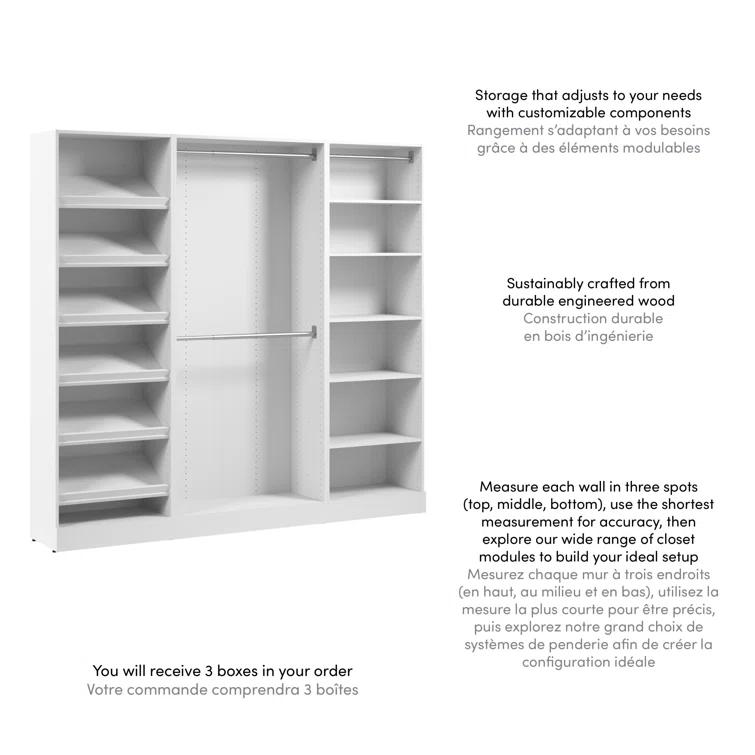 Bestar Florence 85W X 16D Modular Reach-In Or Walk-In Closet System With Rods And Shoe Shelves