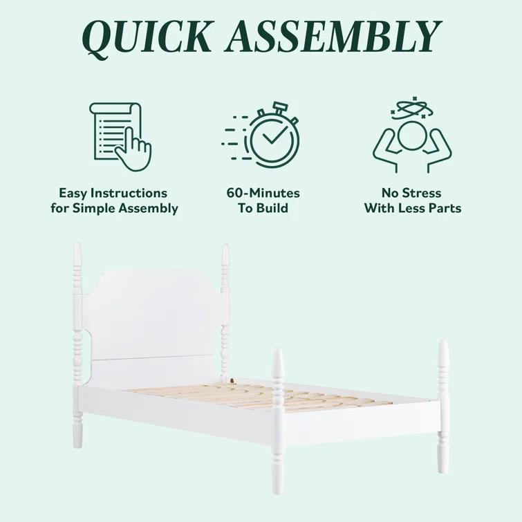Vivienne Traditional Easy Assembly Solid Wood Twin Spindle Bed