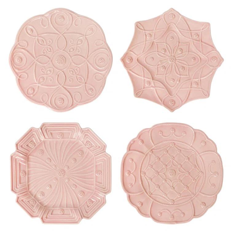 Handcrafted Blush Ceramic Floral Pattern Dessert/Salad Plates Set of 4