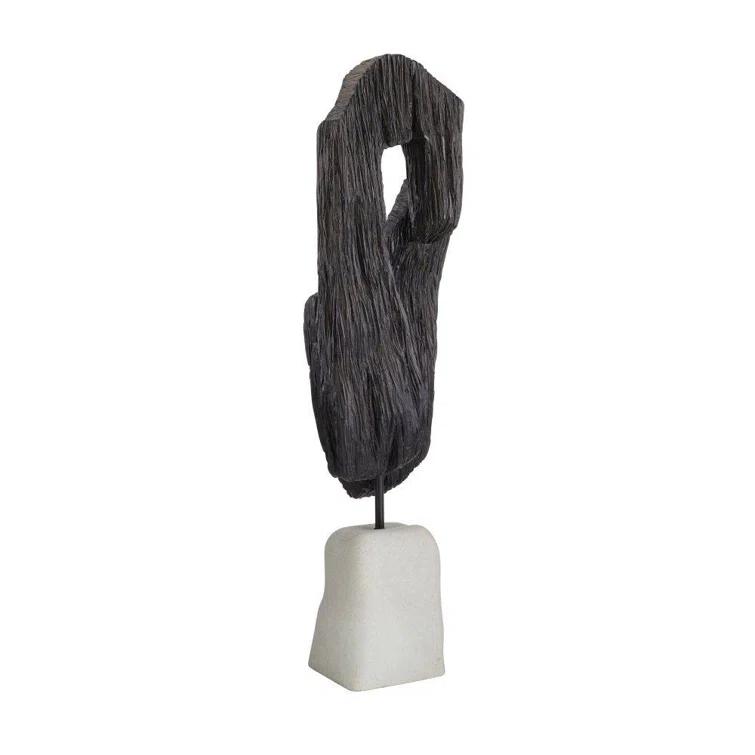 48" Black Resin Mudra Floor Sculpture with Ivory Base