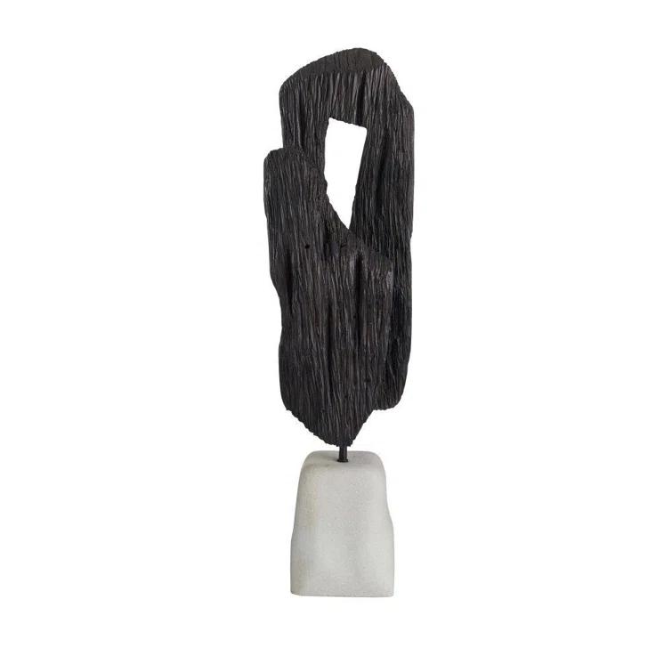 48" Black Resin Mudra Floor Sculpture with Ivory Base