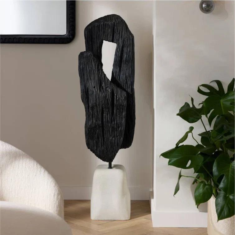 48" Black Resin Mudra Floor Sculpture with Ivory Base