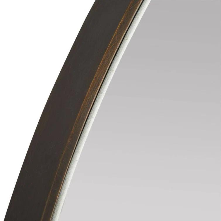 Round Bronze-Plated Steel Wall Mirror with Faux Travertine Resin