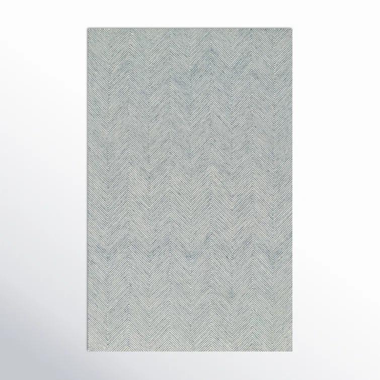 Momeni 5'x8' Charles Zig Zag Handtufted Area Rug Blue: Wool, Cotton & Latex Backing, Low Pile, Indoor Use, Rectangle Shape
