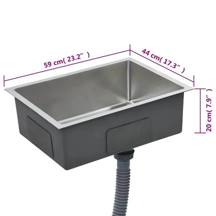 vidaXL Kitchen Sink with Strainer, Stainless Steel Top-Mount Sink, Fast Drainage, Anti-Corrosion