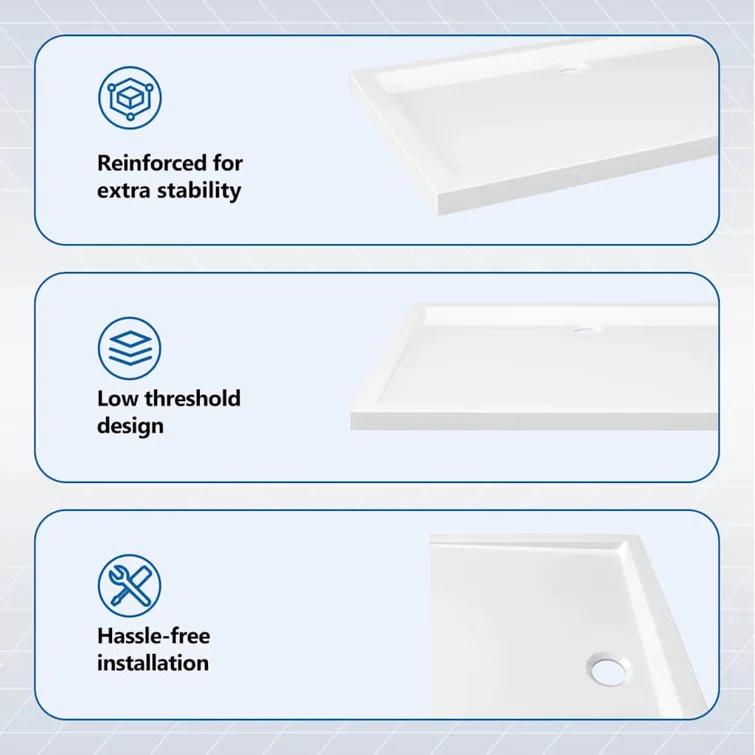 vidaXL Shower Base Tray, Non-slip Bathroom Shower Pan, Reinforced ABS