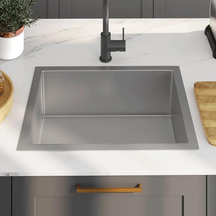 vidaXL Kitchen Sink with Strainer, Stainless Steel Top-Mount Sink, Fast Drainage, Anti-Corrosion