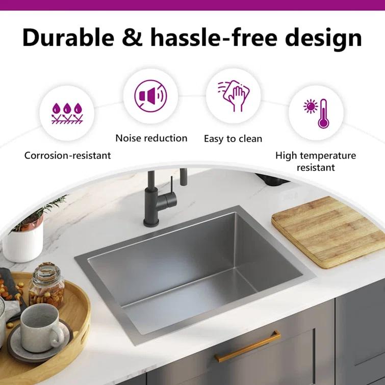 vidaXL Kitchen Sink with Strainer, Stainless Steel Top-Mount Sink, Fast Drainage, Anti-Corrosion