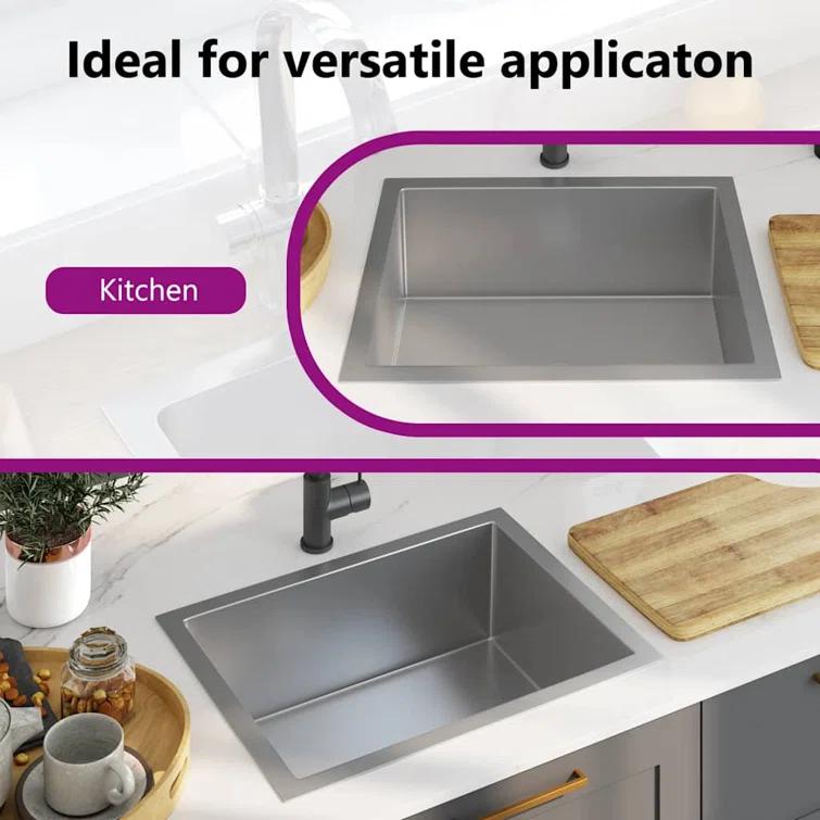 vidaXL Kitchen Sink with Strainer, Stainless Steel Top-Mount Sink, Fast Drainage, Anti-Corrosion