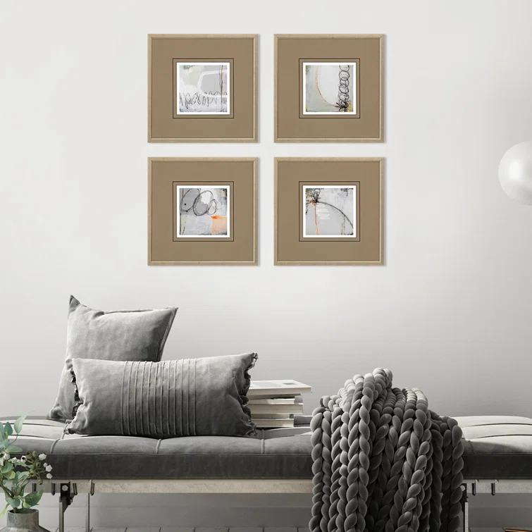 Champagne Gold Framed 15" Square Abstract Wall Art Set
