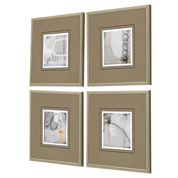 Champagne Gold Framed 15" Square Abstract Wall Art Set