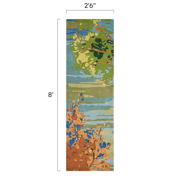Landscape Floral Handmade Tufted Wool Teal/Yellow/Blue Area Rug