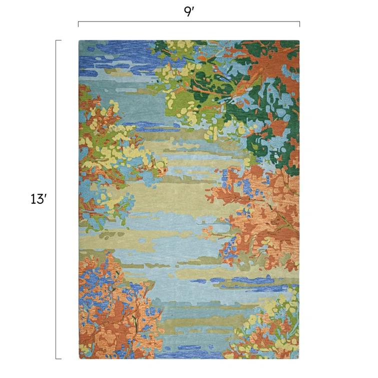 Landscape Floral Handmade Tufted Wool Teal/Yellow/Blue Area Rug