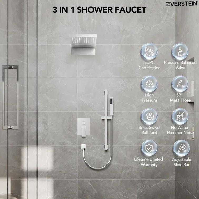 Dual-Function Wall Mounted Waterfall & Rainfall Shower Faucet Set With Rough-In Valve