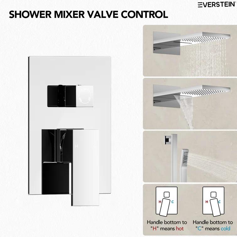 Dual-Function Wall Mounted Waterfall & Rainfall Shower Faucet Set With Rough-In Valve