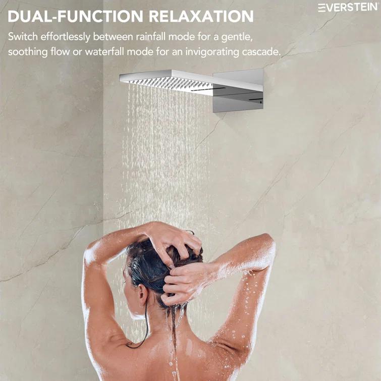 Dual-Function Wall Mounted Waterfall & Rainfall Shower Faucet Set With Rough-In Valve