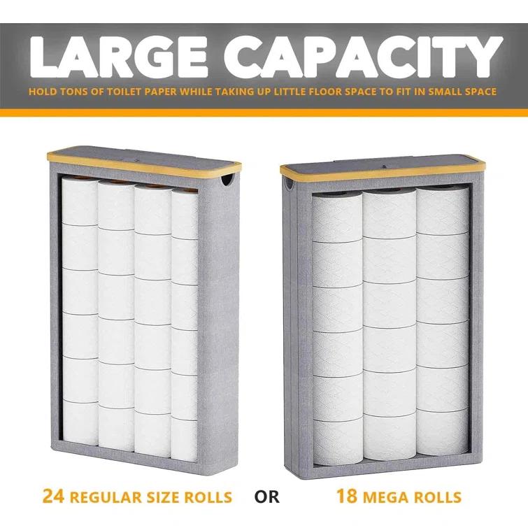 Extra Large Toilet Paper Storage With Lid, Holds Up To 24 Regular Rolls Or 18 Mega Rolls, Slim Basket Holder Bin Container For Bathroom Accessories Organizer