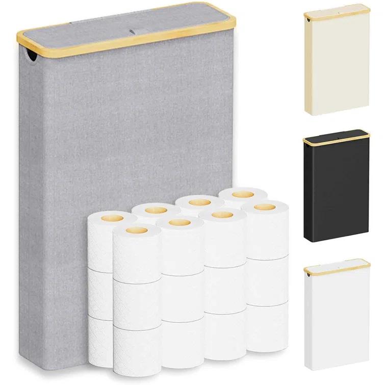 Extra Large Toilet Paper Storage With Lid, Holds Up To 24 Regular Rolls Or 18 Mega Rolls, Slim Basket Holder Bin Container For Bathroom Accessories Organizer