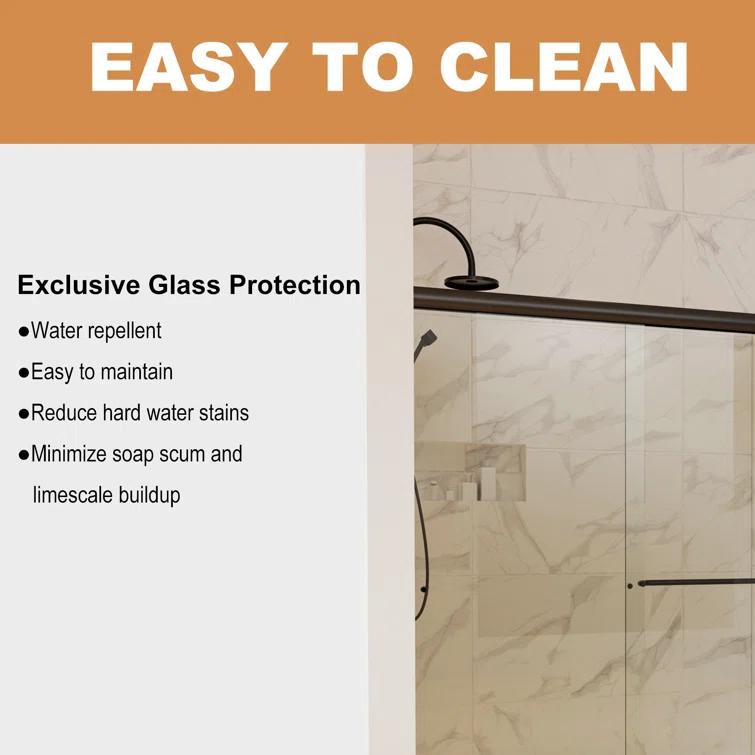 60" W X 70" H Semi- Frameless Double Sliding Bathroom Shower Door With Clear Glass