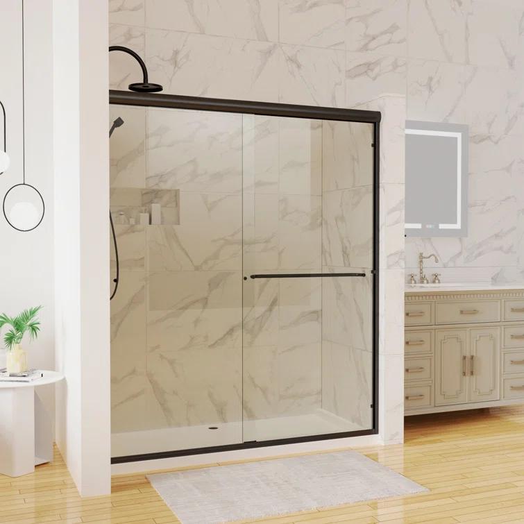 60" W X 70" H Semi- Frameless Double Sliding Bathroom Shower Door With Clear Glass