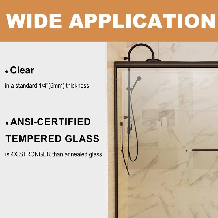 60" W X 70" H Semi- Frameless Double Sliding Bathroom Shower Door With Clear Glass