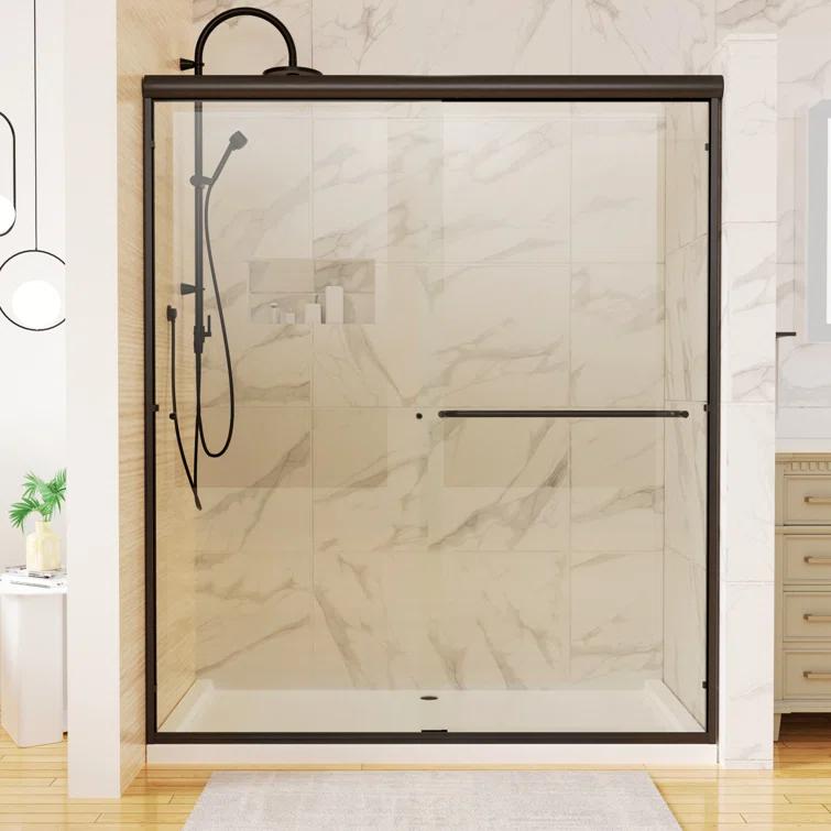 60" W X 70" H Semi- Frameless Double Sliding Bathroom Shower Door With Clear Glass