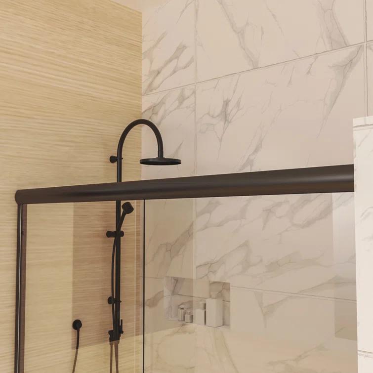 60" W X 70" H Semi- Frameless Double Sliding Bathroom Shower Door With Clear Glass