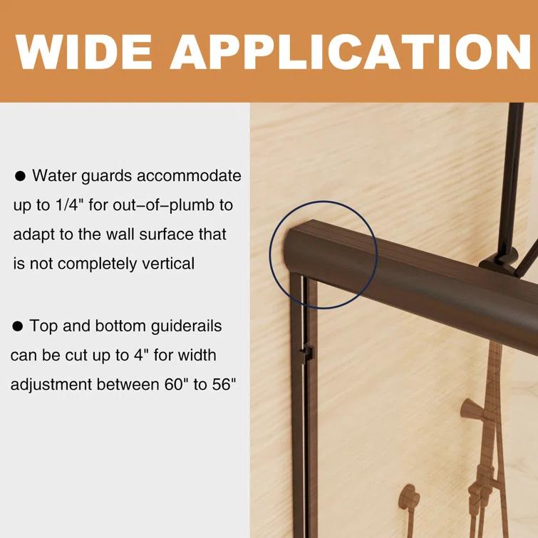 60" W X 70" H Semi- Frameless Double Sliding Bathroom Shower Door With Clear Glass