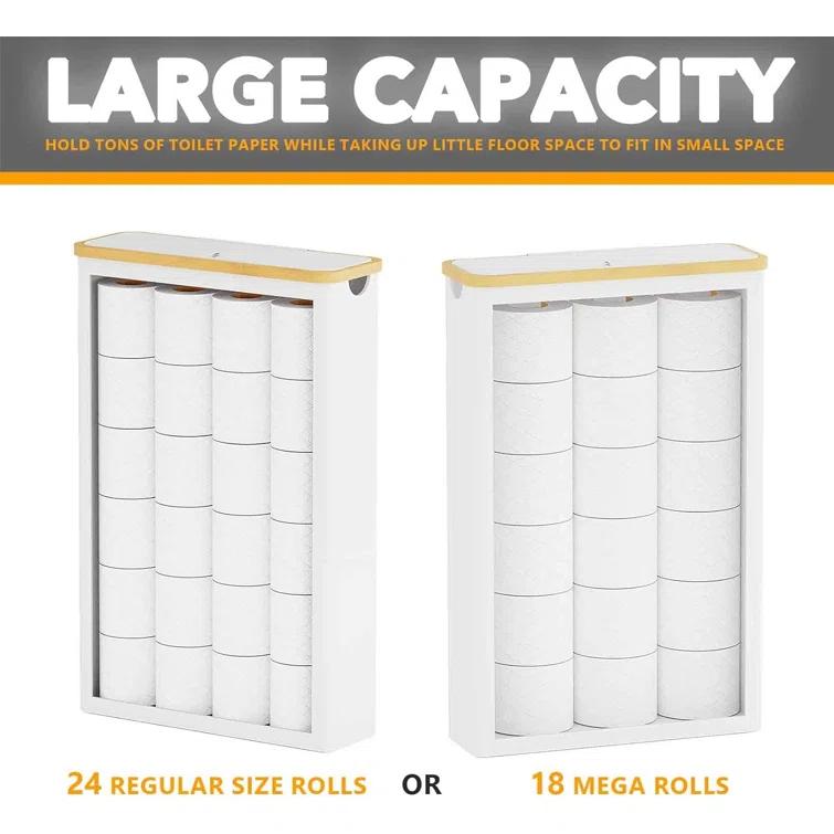 Extra Large Toilet Paper Storage With Lid, Holds Up To 24 Regular Rolls Or 18 Mega Rolls, Slim Basket Holder Bin Container For Bathroom Accessories Organizer