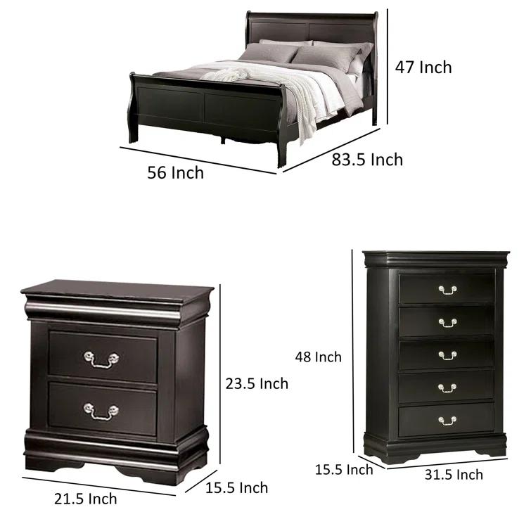 Benjara Ry 3 Piece Full Size Bedroom Set, Sleek Modern Transitional Style,