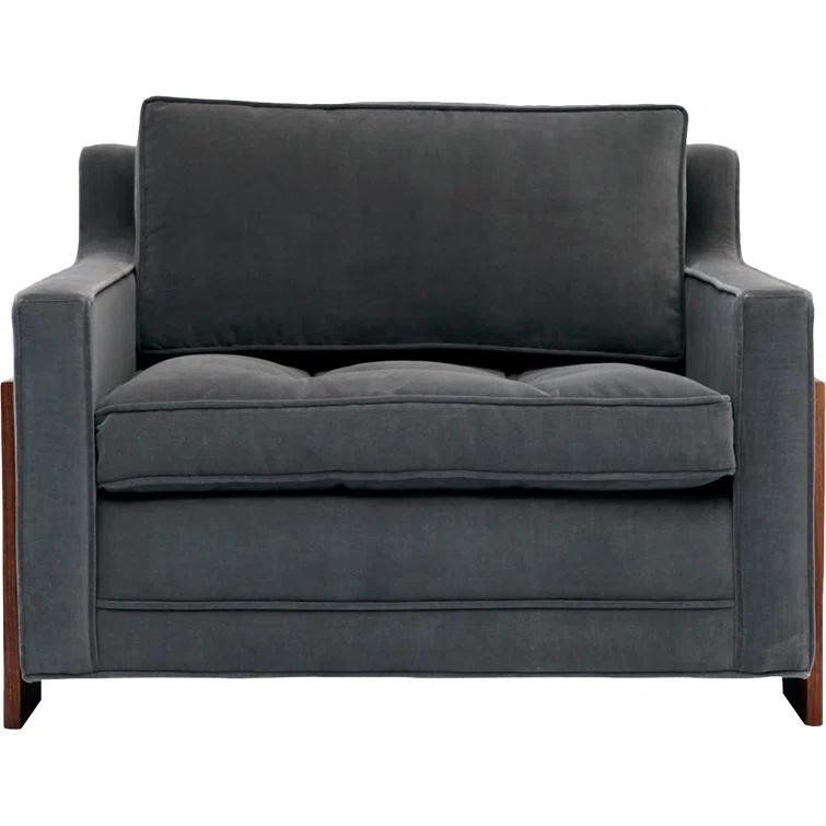 35" Wide Flannel Velvet Armchair with Walnut Legs