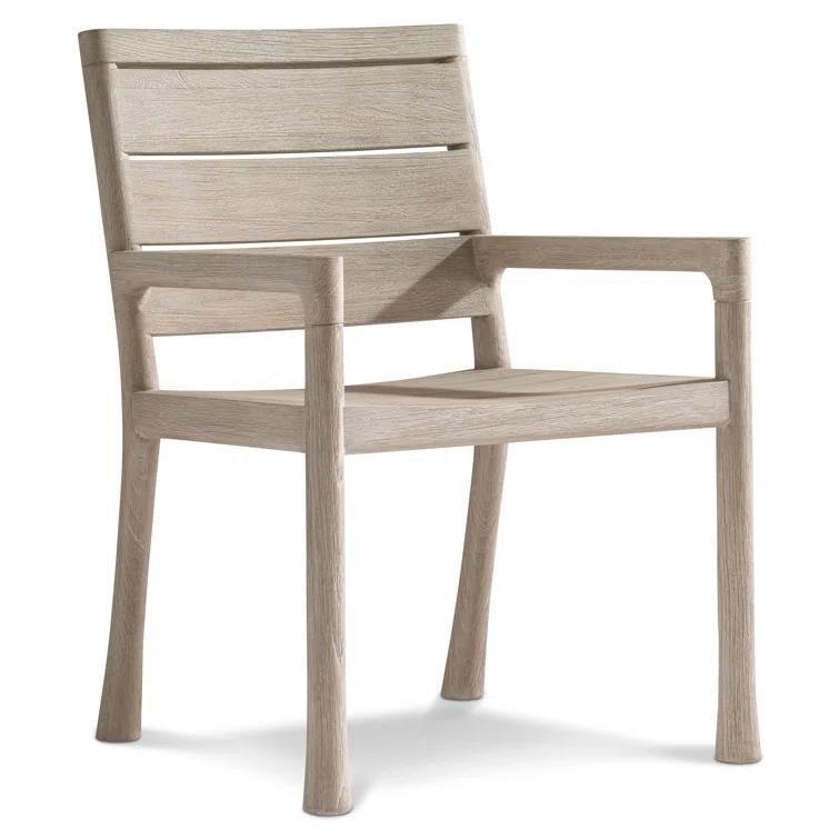 Beige Teak Transitional Outdoor Dining Arm Chair