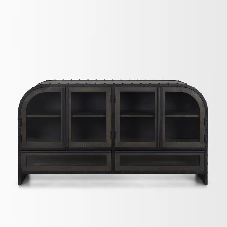 Fuanai Antique-Style Metal and Wood 4-Door Sideboard