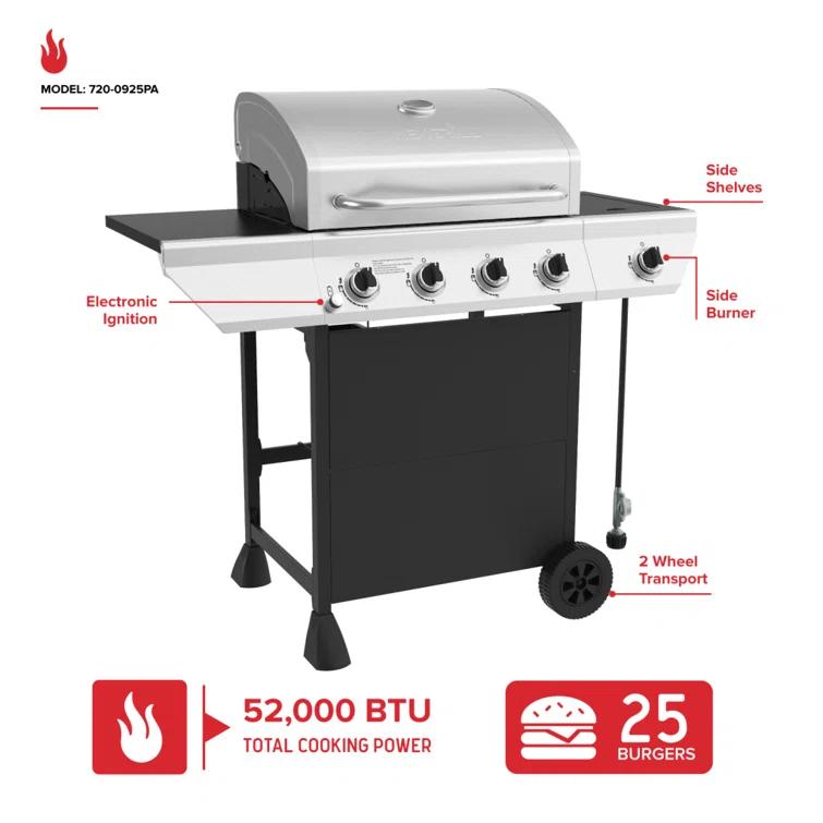Nexgrill 4 - Burner Free Standing Propane 52000 BTU Grill with Side Burner