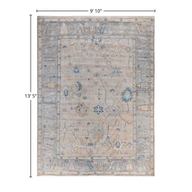 Solo Rugs One-of-a-Kind Rectangle 9'10" X 13'5" Wool Area Rug Ivory/Blue/Gray/Yellow