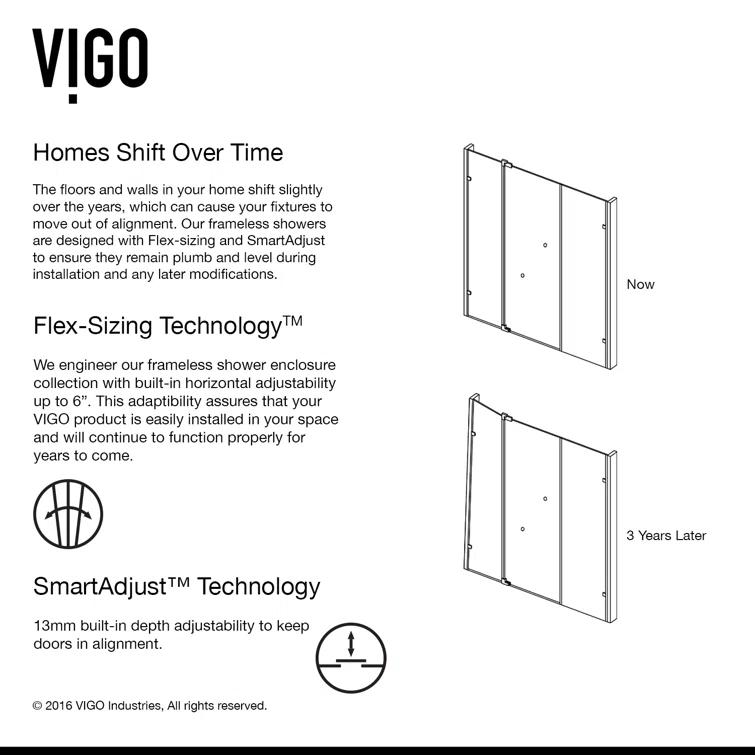 Pirouette 36-42" W x 72" H Pivot Frameless Shower Door with 3/8" Clear Glass