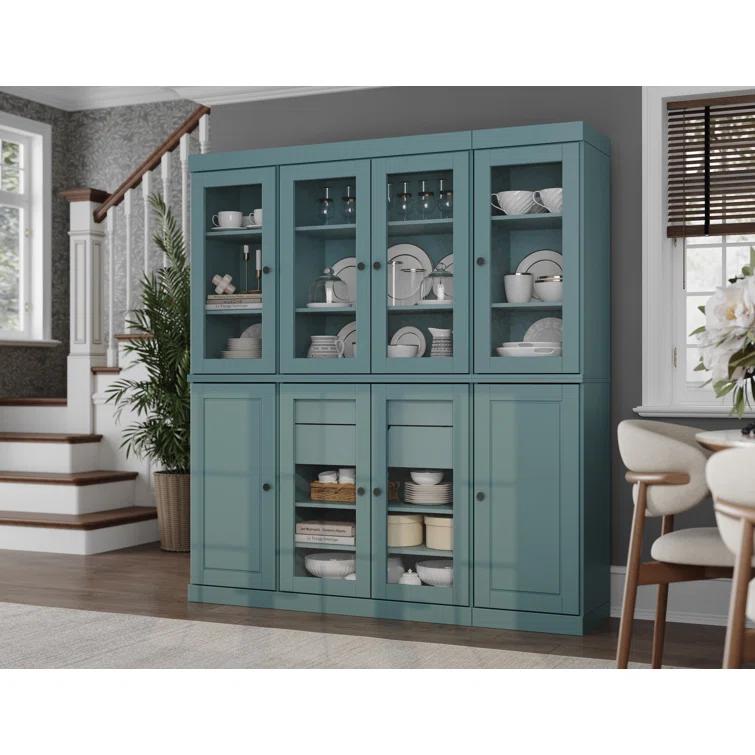 Wildon Home® Doerschuk 100% Solid Wood 65" Pantry Cabinet with Clear Glass, Solid Doors, 2-Drawers and Adjustable Shelves