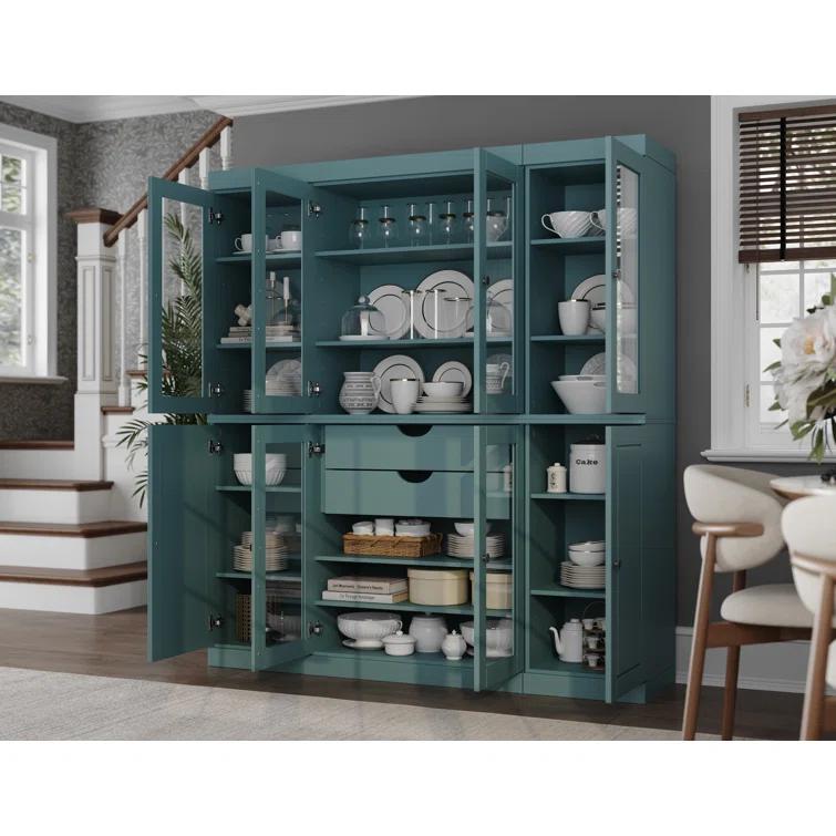 Wildon Home® Doerschuk 100% Solid Wood 65" Pantry Cabinet with Clear Glass, Solid Doors, 2-Drawers and Adjustable Shelves