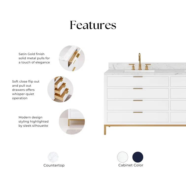 Pure White 72'' Double Sink Vanity with Carrara Marble Top