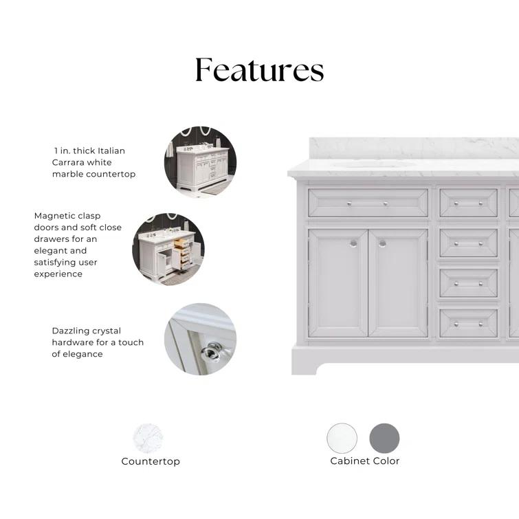Water Creation Derby 60" Wood Double Bathroom Vanity in Pure White & Chrome