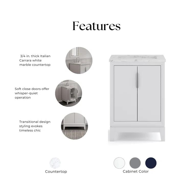 Water Creation Elizabeth 24" Hardwood Single Bathroom Vanity in Pure White