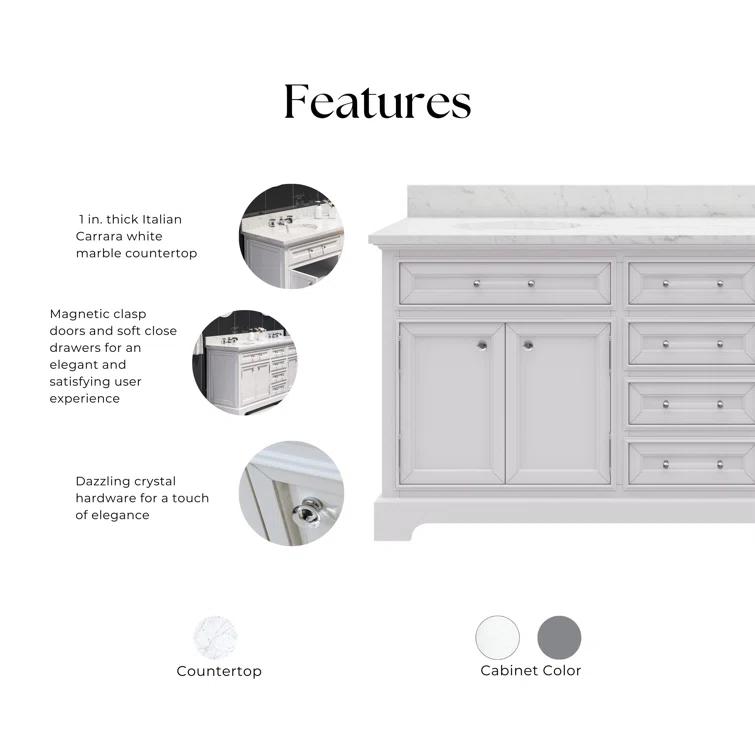 Water Creation Derby 60" Wood Double Bathroom Vanity in Pure White & Chrome