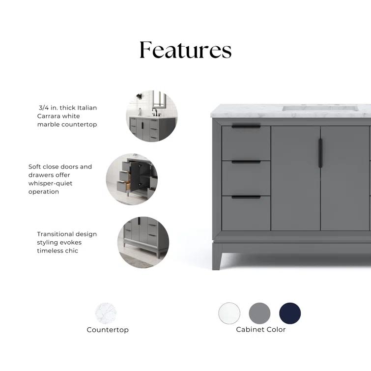 Water Creation Elizabeth 48" Wood Single Bathroom Vanity in Cashmere Gray/Bronze