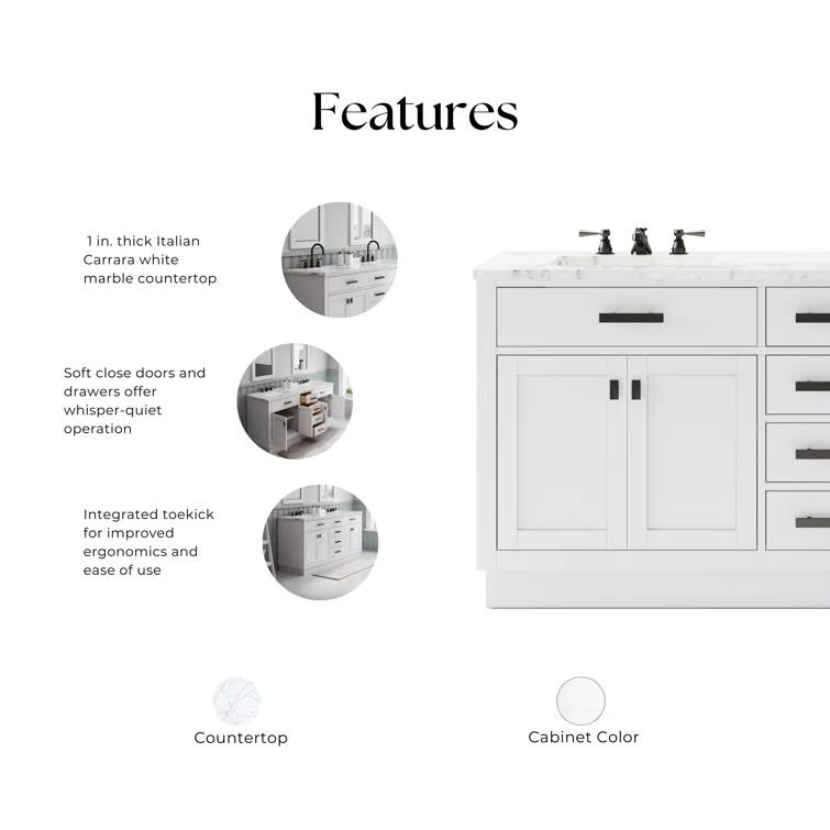 Hartford 72" Carrara White Marble Countertop Bath Vanity in Pure White with Faucet