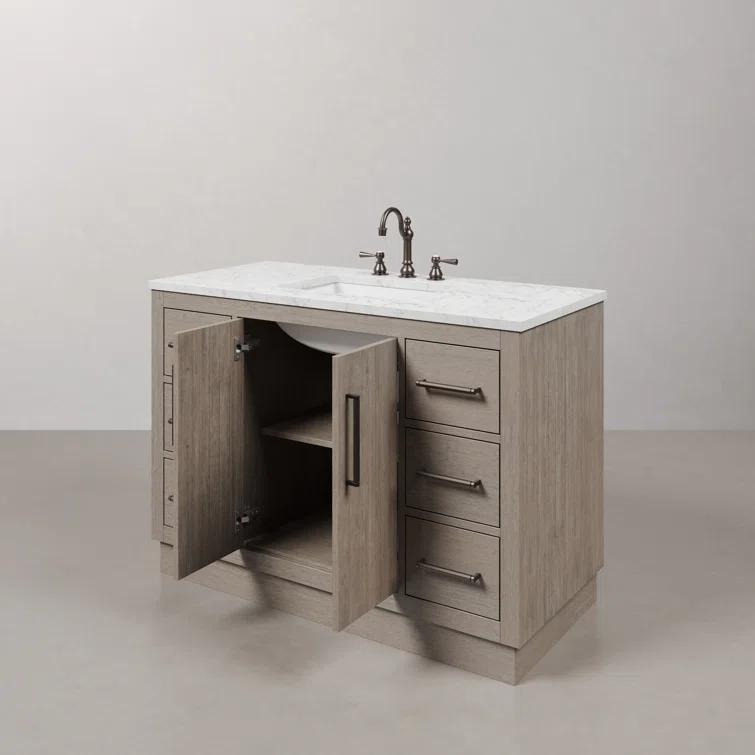 Water Creation 48" Wood Single Bathroom Vanity in Gray Oak/Bronze